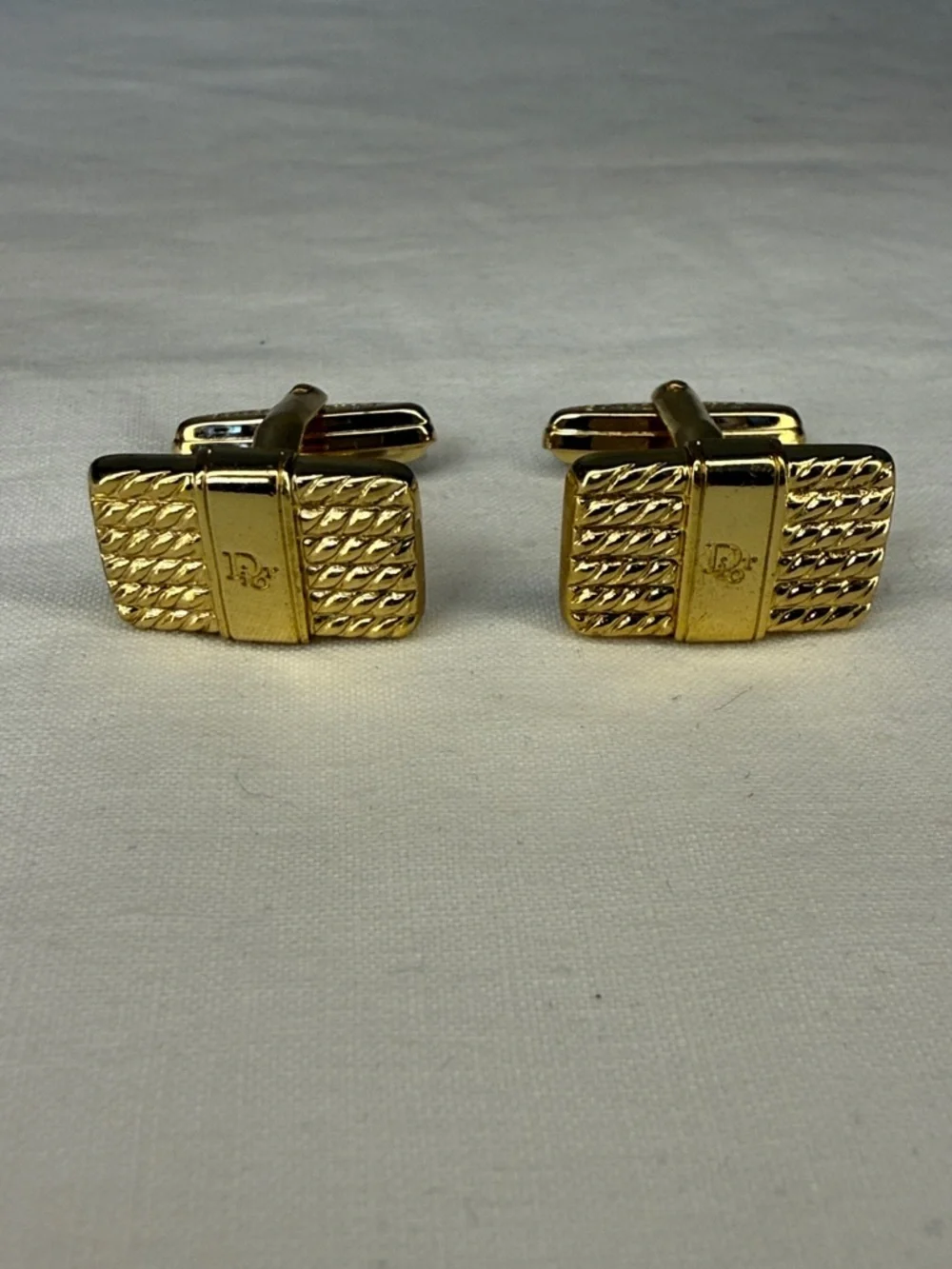 Christian Dior Gold Tone Cufflinks Textured Rectangle Signed 1